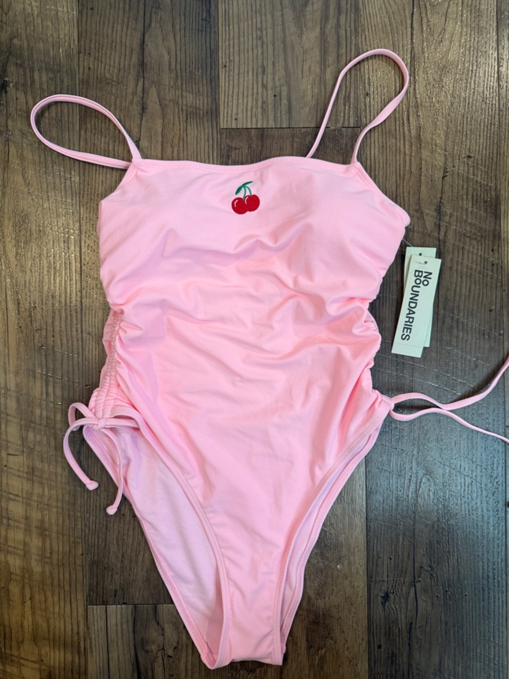 No Boundaries Pink One-Piece Swimsuit with Cherry Embroidery